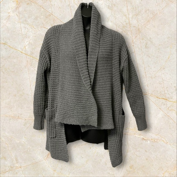 Foreign Exchange Oversize Gray Sweater SZ L Women Knit Cardigan Chunky Lagenlook - Picture 2 of 10